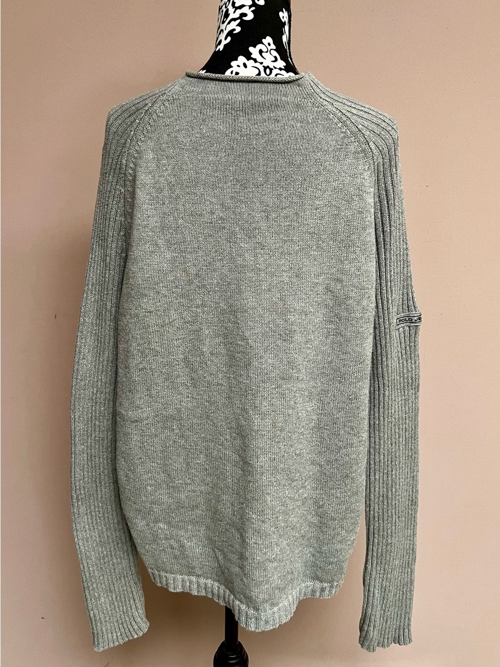 POLO JEANS Co RALPH LAUREN Ribbed Knit Gray Sweater 100% Cotton 90s Vintage